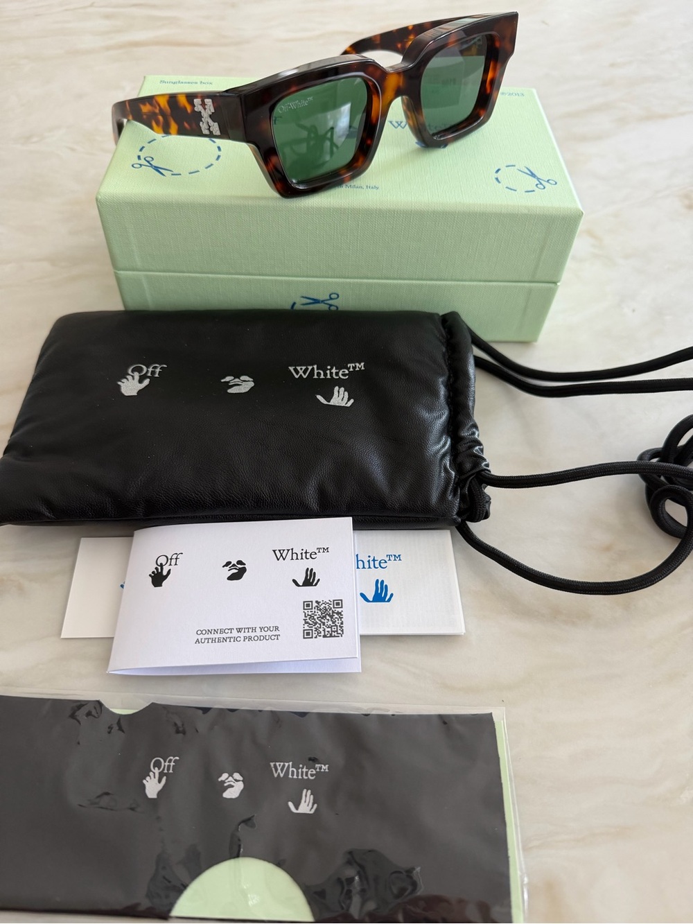 Off-White Tortoiseshell Square Sunglasses with Green Lenses